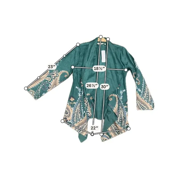 Soft Surroundings Faux Suede Paisley Open Front Waterfall Jacket Boho M NWT - Picture 3 of 10